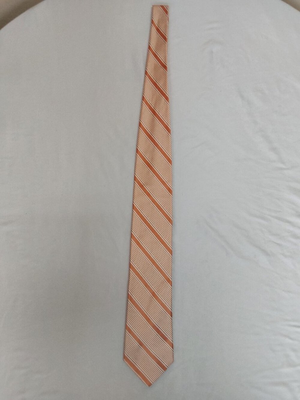 Daniel Cremieux handmade orange and white striped necktie, 100% Silk Made In USA